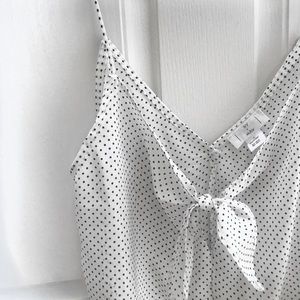 NWT Polka Dot Semi Sheer Keyhole Tank Top With Bow